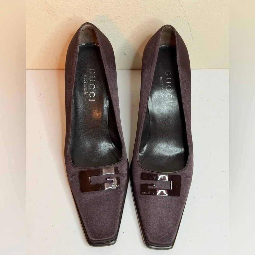 Gucci Satin Block Heel Loafer Pumps Size 35.5